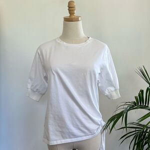 Current Air LA White Puff Sleeve Side Tie Tee XS